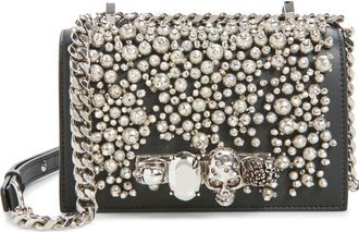 Alexander McQueen Mini Jewelled Satchel in Black/Silver at Nordstrom