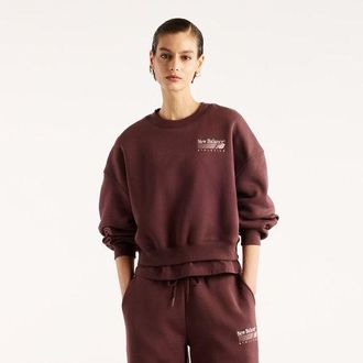 New Balance Donna Trackside Fleece Crew in Marrone, Taglia 2XL