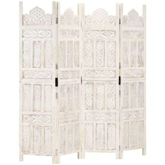 vidaXL Divisorio 4 Pannelli Intagliato Bianco 160x165cm Mango Massello - Vidaxl