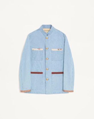 Valentino Valentino Denim Safari Jacket With Printed Edges