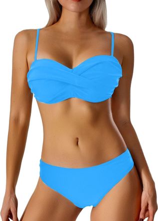 Generic Womens Sexy Bikini Sets Halterneck Strapless Bandeau Twist Push Up Front Cross Tie Dye Bikini Set 13 Piece Swimsuit Summer Sexy Bikini Sets Beach Push