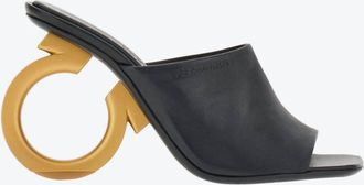 Ferragamo Womens Elina Gancini Heel Leather Mules In Black