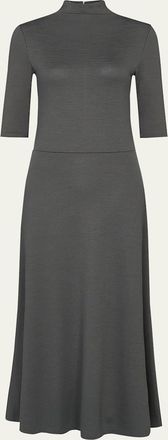 Vince Elbow-Sleeve Turtleneck Midi Dress
