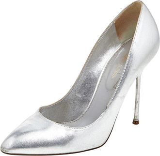 Sergio Rossi Metallic Silver Leather Almond Toe Pumps