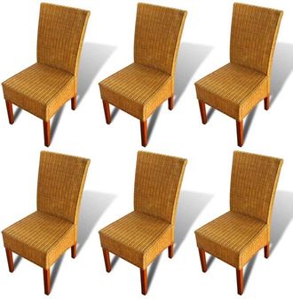 vidaXL Vidaxl - Sillas De Comedor 6 Unidades Rat&aacute;n Marr&oacute;n Natural