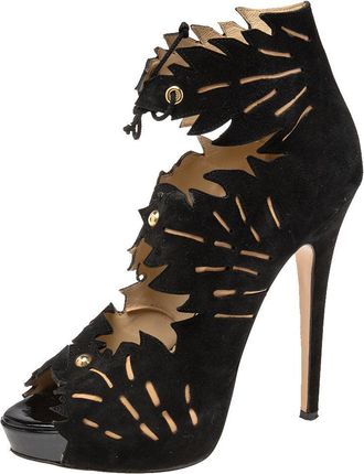 Charlotte Olympia Black Suede Eve Leaf Cutout Ankle Booties