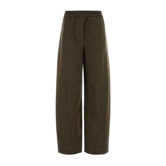 Ganni Wide Trousers, female, Brown, Size: XS Wool Melange Pants