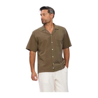 For&eacute;t Peer Seersucker Regular SS Shirt - Heren - Korte mouwen Overhemden - Groen - M - Overhemden