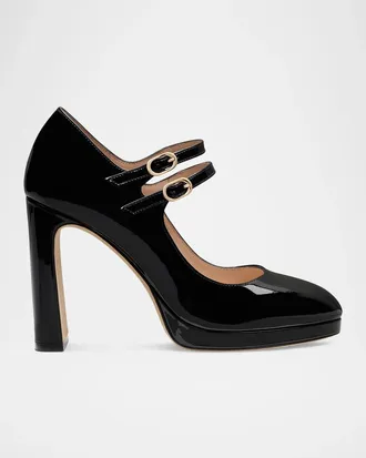 Stuart Weitzman 100mm Babette Patent Leather Platform Mary Jane Pumps