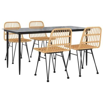 Berkfield Home Beautiful 5 Piece Garden Dining Set Poly Rattan in Tan