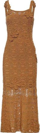 Pinko Crochet Midi Dress With Floral Appliques