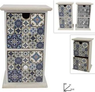 Trade Shop Trade Shop - Porta Oggetti Cassettiera Colonna Con 2 Cassetti Legno Country Chic Arredamento