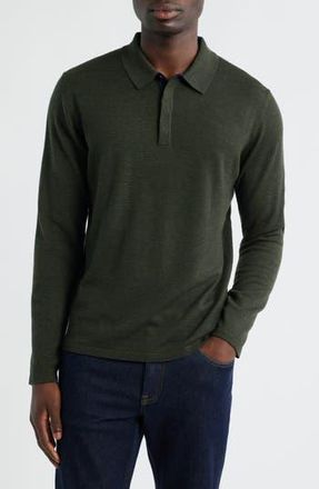 Robert Barakett Thomas Merino Wool Long Sleeve Polo in Olive at Nordstrom Rack, Size Xx-Large