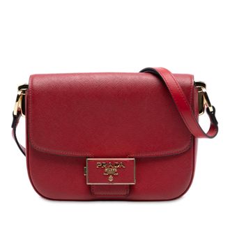 Prada Red Saffiano Lux Embleme Crossbody