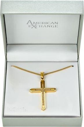 American Exchange Mens Pav&eacute; Crystal Cross Pendant Necklace in Gold at Nordstrom Rack