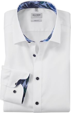 Olymp Businesshemd OLYMP Level 5, Herren, Gr. 46, N-Gr, weiss (wei&szlig;), Web, Obermaterial: 97% Baumwolle, 3% Elastolefin, 2-Knopf-Manschette, Hemden Businessh
