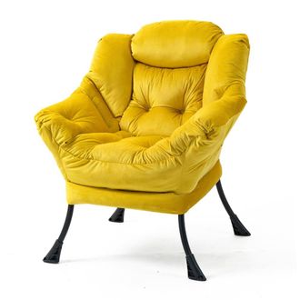 Urban Meuble Sill&oacute;n tapizado de tela amarilla con patas de metal y bolsillo