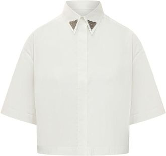 Pinko White Embellished Short Sleeves Shirt