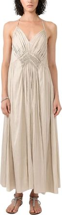 Barbara Bui Macram&eacute;-Detail Geplooide Maxi Jurk - Dames - Maxi kleedjes - Beige - M - Polyester - Kleedjes