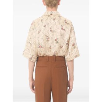 Valentino Floral-Print Silk Shirt - Beige