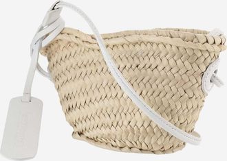 Filippo Catarzi Womens Straw Bag With Logo Natural Shoulder