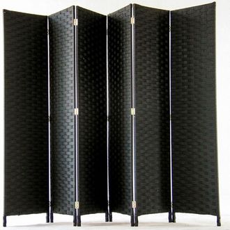 PEGANE Pegane - Biombo de fibras naturales de 6 paneles, color negro - Dim : A180 x A270 cm
