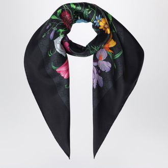 Gucci Silk twill carr&eacute; with GG Flora print in black