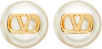 Valentino Garavani Earrings, female, Yellow, ONE SIZE, Golden VLogo Signature Pearl Earrings