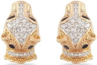 Susan Caplan Vintage 1980s Attwood & Sawyer tiger head clip-on earrings - women - 22kt Gold Plated Brass/Crystal - One Size
