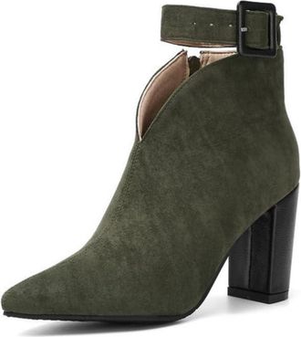 Generic Ladies Suede Retro Western Chelsea Boots with Ankle Strap Buckle, Pointed Toe & Chunky Block Heel,Green,5.5 UK