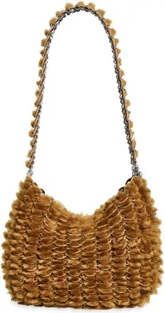 Paco Rabanne Genuine Shearling Shoulder Bag in Dark Brown/silver at Nordstrom