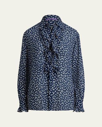 Ralph Lauren Collection Addison Ruffle-Trim Geo-Print Shirt