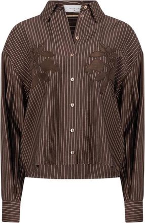 Nukus Nukus - Alice Blouse Strepen Borduurwerk - Dames - Blouses & Shirts - Bruin - Maat: M