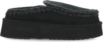 Mou Mules, female, Black, Size: 9 US Black Shearling Boots with Wool Stitching