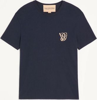 Valentino Cotton T-Shirt With Vg Patch Man NAVY 3XL