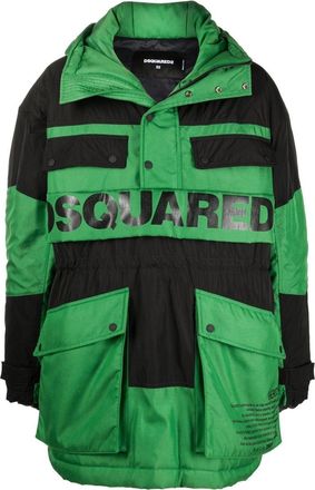 Dsquared2 logo-print detail coat - men - Cotton/Feather Down/Polyamide/Polyamide/Polyester/Polyester - 44 - Green