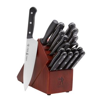 J.A. Henckels International Solution 18-pc Knife block set, Chef Knife, Steak Knife, Utility Knife, Dark Brown, Stainless Steel