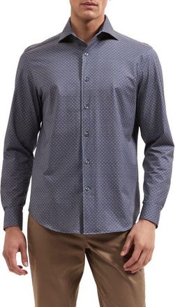 Bugatchi Devon OoohCotton Geometric Print Stretch Shirt in Anthracite at Nordstrom, Size Xxx-Large