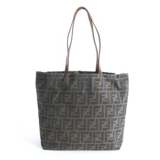 Fendi Zucca Brown Leather Nylon Handbag Tote Bag (Pre-Owned)