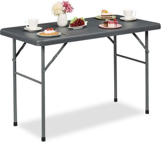 Relaxdays Relaxdays Garden Table, Foldable, HWD: 74 x 121.5 x 61 cm, Plastic, Steel, Weatherproof, Fits 4 People, Camping, Grey
