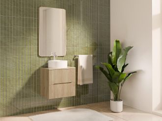 Vente-Unique Mobile sotto lavabo sospeso scanalato con ripiano Naturale chiaro 60 cm - ORISO