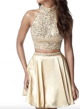 Sherri Hill Two-Piece Prom Dress In Gold