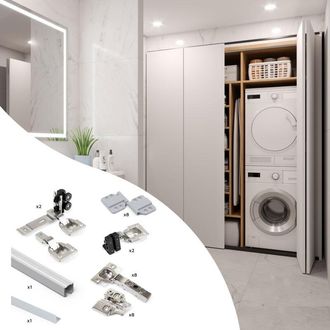 Emuca Emuca Sistema Twofold Para 2 Puertas Correderas De Madera Colgadas Y Plegables, Sin Guiador Inferior, Tableros No Incluidos, Cierre Suave, Aluminio An