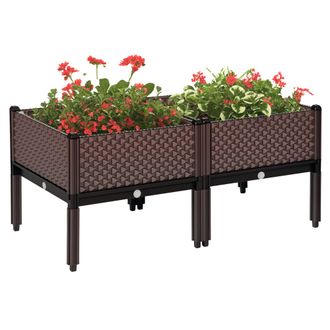 OEM Juego De 2 Jardineras De Exterior Jardineras Cuadradas Elevadas Combinaci&oacute;n Libre 50x50x46,5 Cm Marr&oacute;n