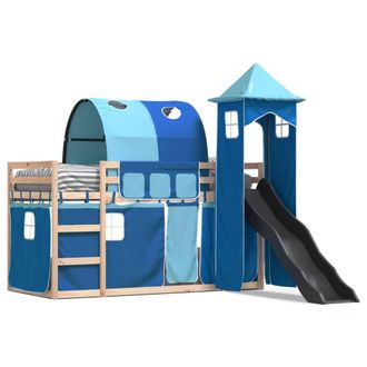 Berkfield Home Bunk Bed without Mattress with Slide & Curtains Blue 80x200 cm