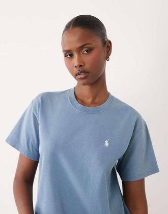 Polo Ralph Lauren T-shirt dritta blu con stampa sul retro