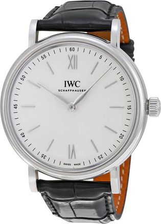 IWC Portofino Silver Dial 8 Day Power Reserve Black Leather Mens Watch 5111-02