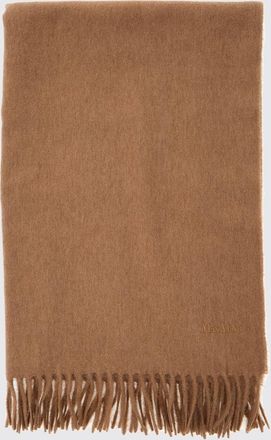 Max Mara Pure Wool Scarf with Embroidered Logo and Fringed Hem