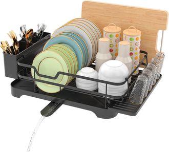 OEM Escurridor De Platos, Acero Inoxidable, Soporte Para Tazas Y Cubiertos, Sistema De Drenaje Autom&aacute;tico, Negro, Cocina