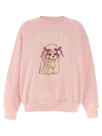 Ganni Pink Crewneck Printed Sweatshirt